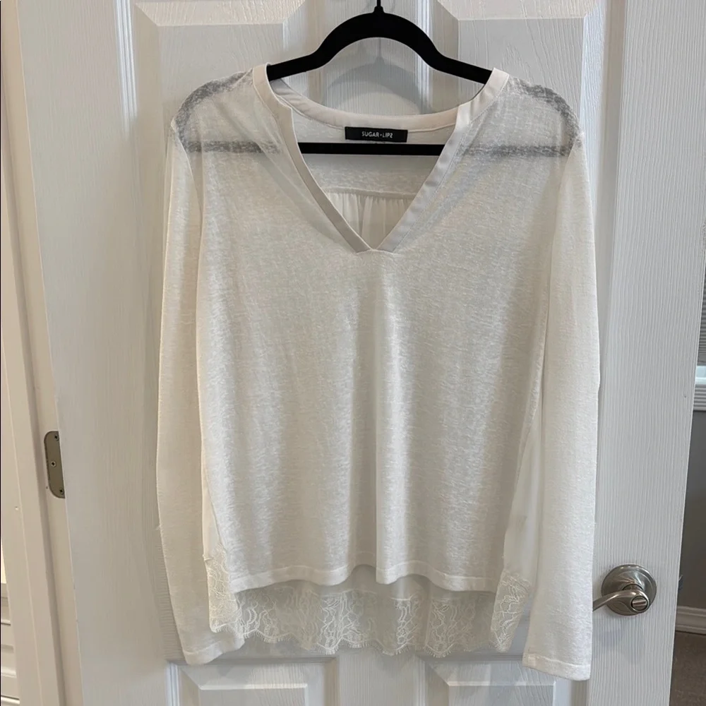 Vici—Sugarlips White V-Neck Relaxed Blouse